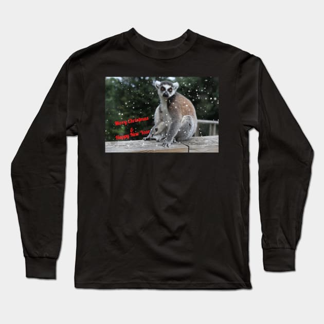 Ring-tailed lemur - Merry Christmas & Happy New Year Long Sleeve T-Shirt by AnimaliaArt